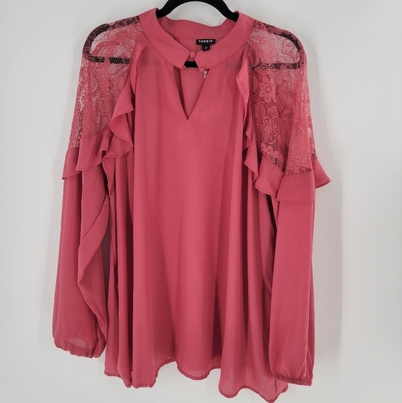Torrid long sleeve lace insert ruffle blouse Size 2X - Picture 1 of 5